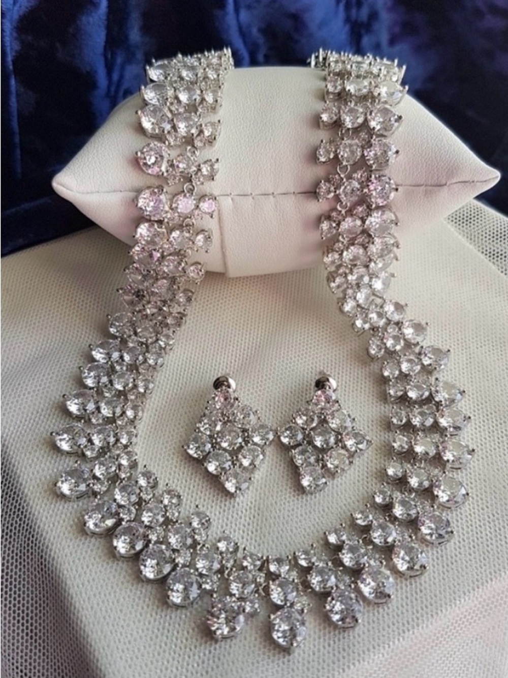 Swarovski Elements Platinum Clear Round Triple Row Tennis Statement Necklace NEW